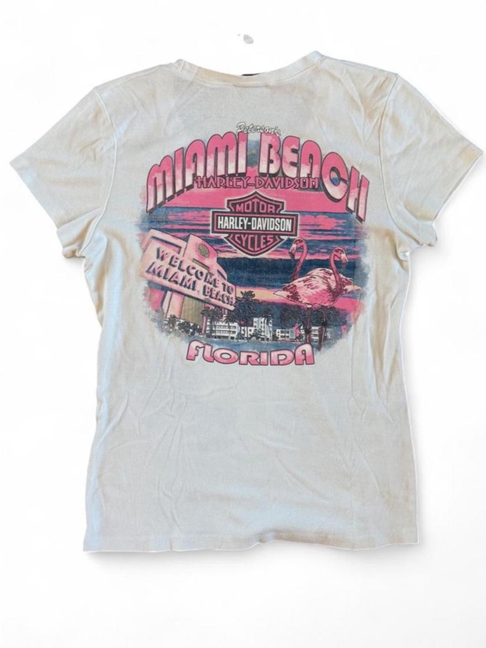 Vintage Harley Davidson Miami Beach Flamingo Graphic Tee L